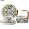 Vintage Floral Pattern Ceramic Dining Plate Steak Plate Dessert Plate Sushi Plates Mug Set Bread Basket Specialty Tableware