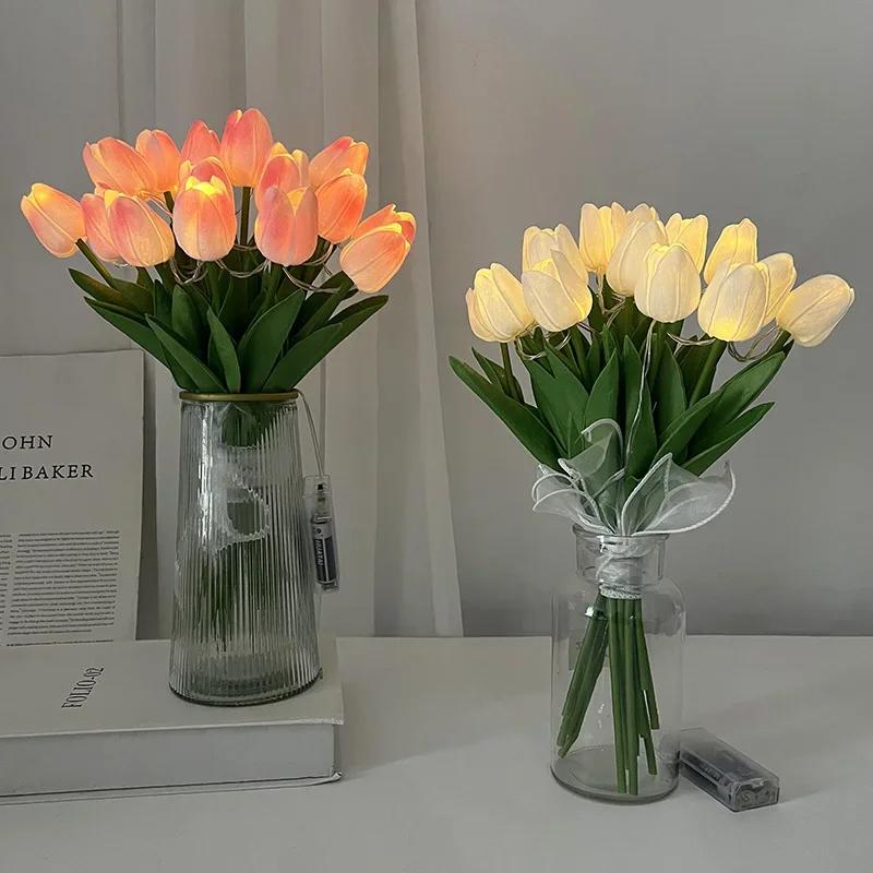 5/10pcs LED Tulips Artificial Flowers Flower Bouquet Night Light for Desktop Room Home Garden Decoration Wedding Birthday Gift