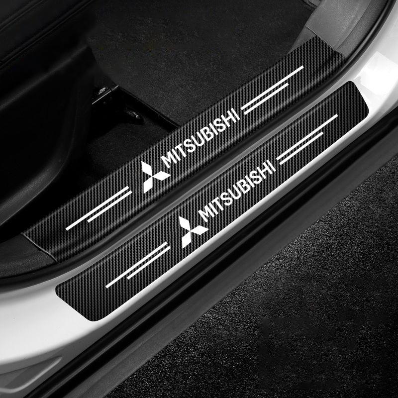 4Pcs Car Door Sill Protector Stickers Carbon Fiber Door Sill Stickers for Mitsubishi Asx Lancer Outlander Pajero Ralliart L200