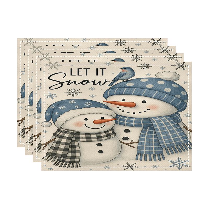 Nordic Style Christmas Festival Square Linen Placemat - Heat Insulation Pad with Digital Print Design.