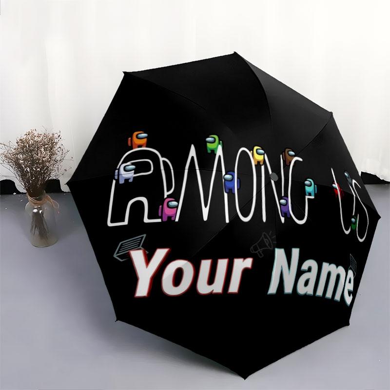 1 PC Automatic Folding Umbrella - Among Us Custom Name Pattern, Portable & Foldable Design with 8 Ribs, Christmas Birthday Gifts