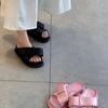 2025 Summer Butterfly-knot Slippers Sweet Pink Round Toe Pull-on Thick-sole Bow Flip Flops Women's Outdoor Dress Shoes