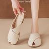 Holiday Outing~ Summer Cross Belt Hollow Low Heel Outer Wear Women's Cool Slippers Casual Thick Heel Lazy Half Drag
