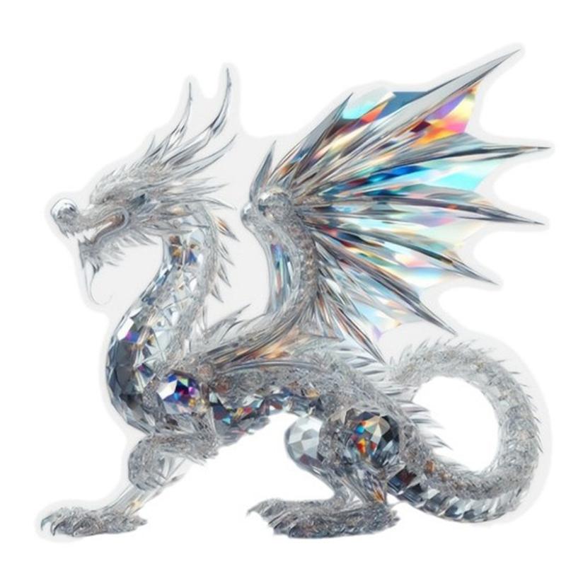 Acrylic White  Dragon Statue 2D Flat Cool Figurine Home Office Cafe Room Studio Display Case Table Ornament Decor Gift