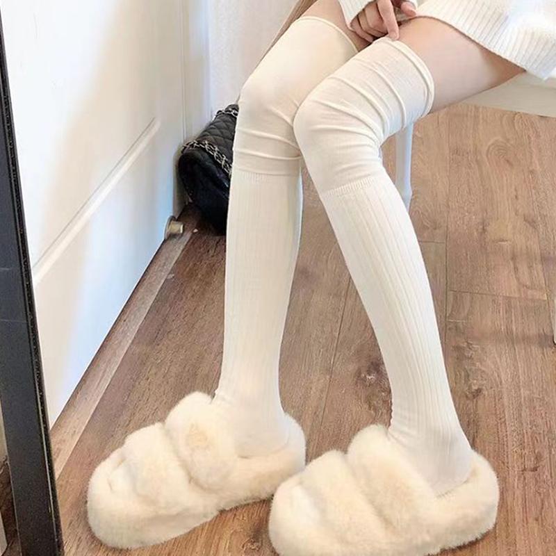 

Однотонные высокие чулки для женщин, модные повседневные женские длинные носки выше колена, термобелье, теплые хлопковые леггинсы-трубы белый