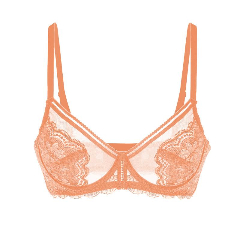Sommer Ultra-dünner BH Damen Spitzenkollektion Accessoire Brust Anti-Hängen Übergröße Vollschalen-BH 42/95D orange