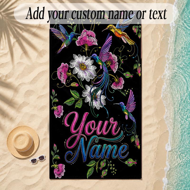Birds Theme Soft Beach Towel Personalized Custom Name Text Towel Portable for Beach Pool Travel