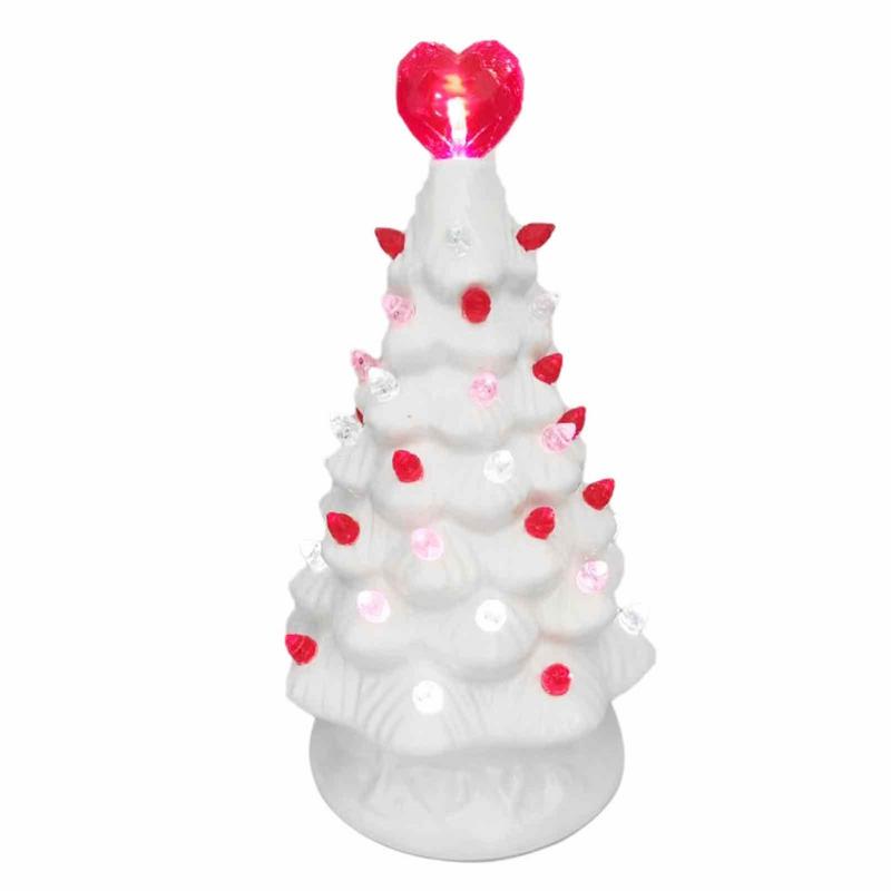 Ceramic Tabletop Tree Battery Operated Tabletop Valentine LED Tree Vintage Christmas Decoration Ceramic Tree With Heart Treetop