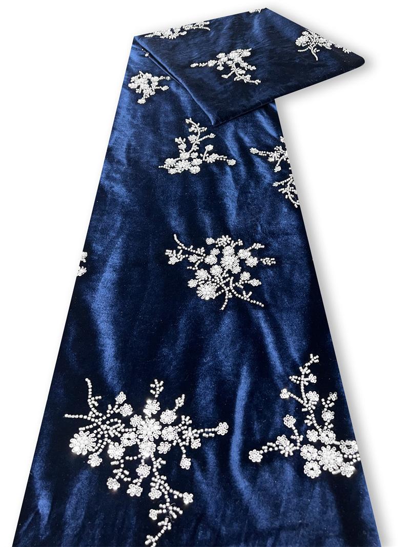 

Velvet Snowflake Embroidery Fabric for Handmade DIY Sewing Women s Cheongsam Performance Costume Cloth Fashion Designer Fabric 1Yard тёмно-синий