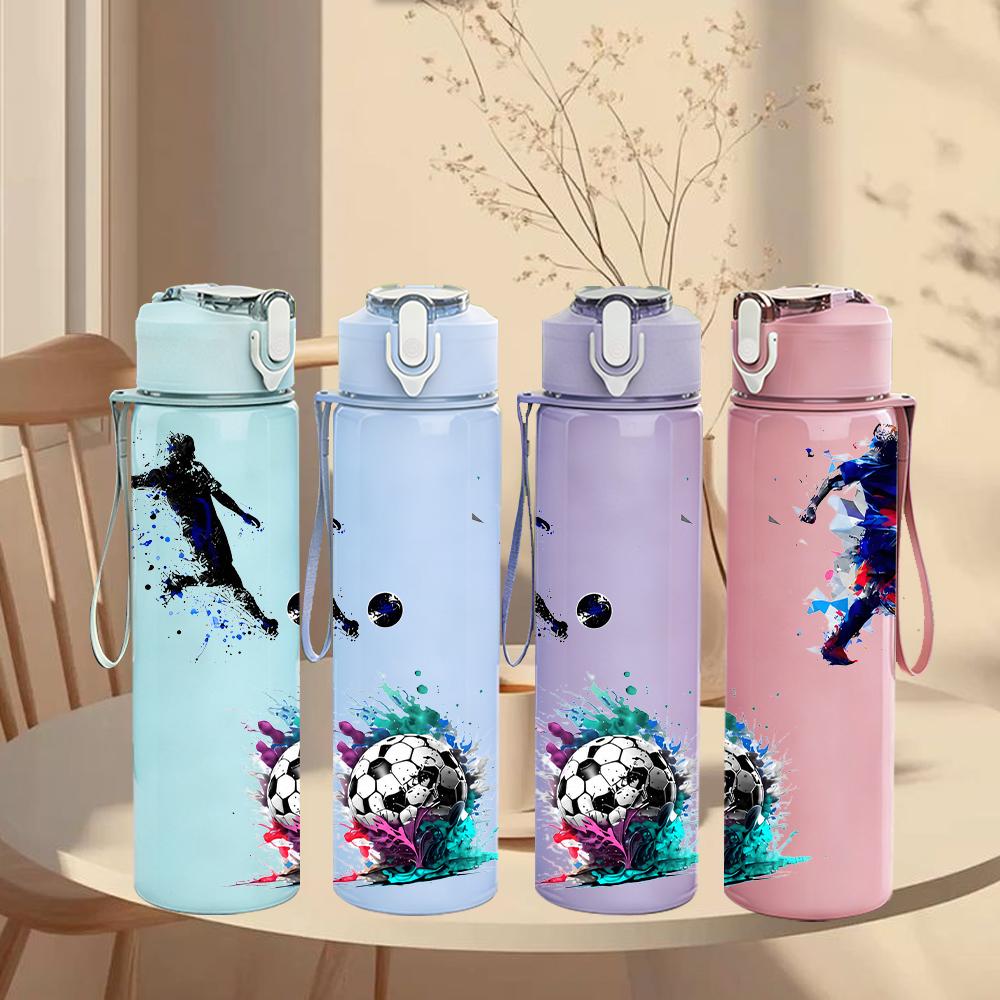 1PC Dual Soccer Player Splash Silhouette 750ml Color Plastic Water Bottle Leakproof Flip Straw Lid For Sports Office Home Use