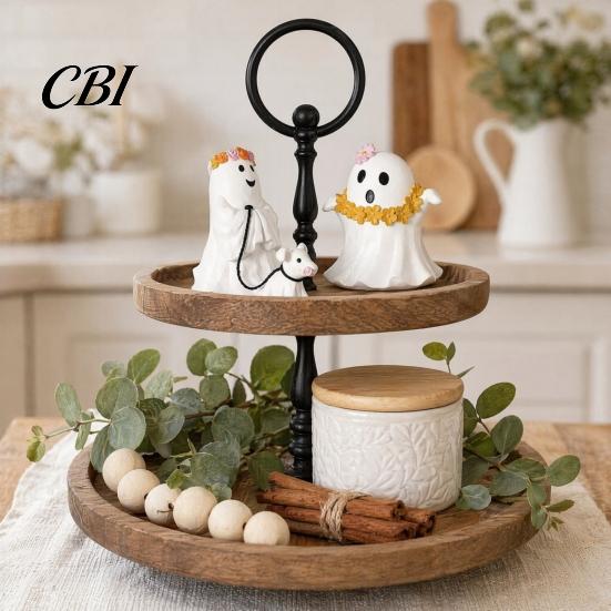 Farmhouse Halloween Decoration Ghost Figurine, Spooky Resin Statue, Classic Living Room Decor for Indoor Outdoor Tabletop Decor, Durable Retro