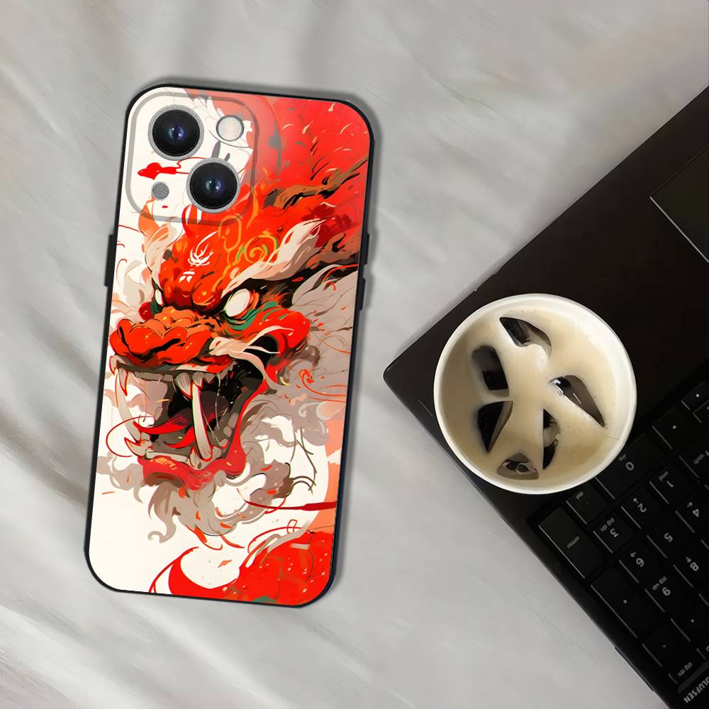 Luxury Dragon Totem Phone Case For iPhone 17,16,15,14,13,12,11,Pro,XS,Max,XR,Plus,E,SE4,Mini Black Soft Cover