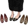 Low-cut Women's Shoes with Square Fasteners and Round Tips, Flat-bottomed Single Shoes, New Style