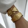 Trendy Punk Gold Plated Stainless Steel Wide Flower Cuff Bangle for Women Luxury Irregular Geometric Bracelet Jewelry Party Gift