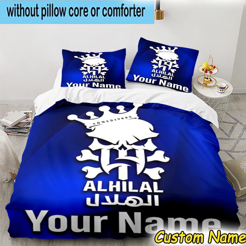3pcs Custom Name Al Hilal FC Crest Bedding Set Includes 1 Duvet Cover & 2 Pillowcases for All Seasons Dormitory Home Decor Christmas gifts