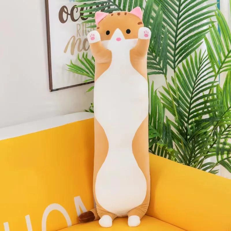 Lang katt Plysj Kroppspute Kreativ Søt Dyr Utstoppet Pute Myk Sofa Dekorativ putepute Stor sovepute Dekor