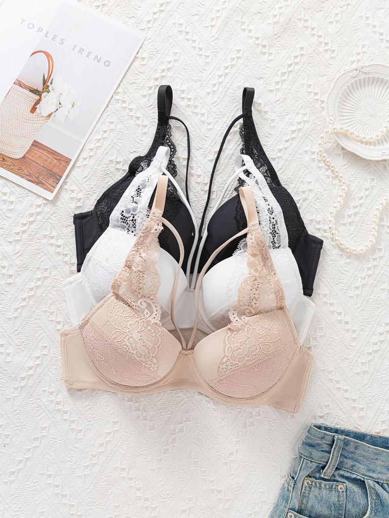 SHEIN Cross Strap Lace Push-Up Underwire Bra In European Size