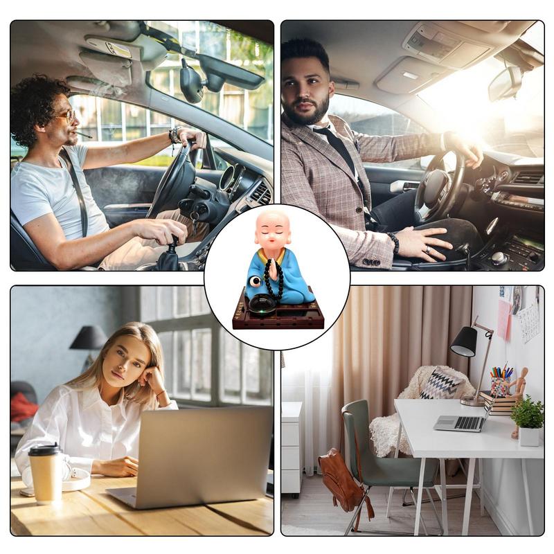 Solar Shake Head Monk Car Decoration Little Buddha Monk Statue Solar Head Shaking Buddha Monk Figurine Desk Ornament Car