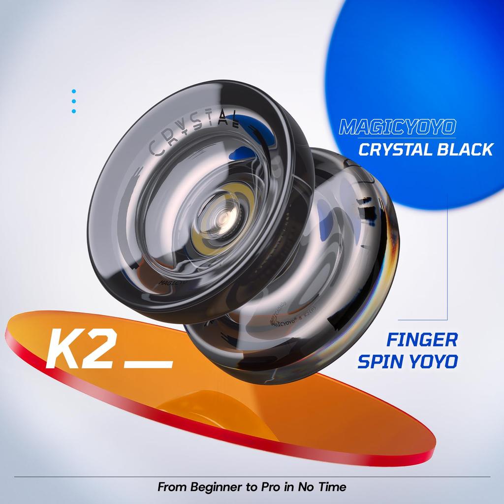 MAGICYOYO K2 Black Responsive Yoyo for Kids Beginners with Extra Unresponsive Yoyo Pro Plastic Trick Yoyo for Yoyo Bag Bearing, Adults+12