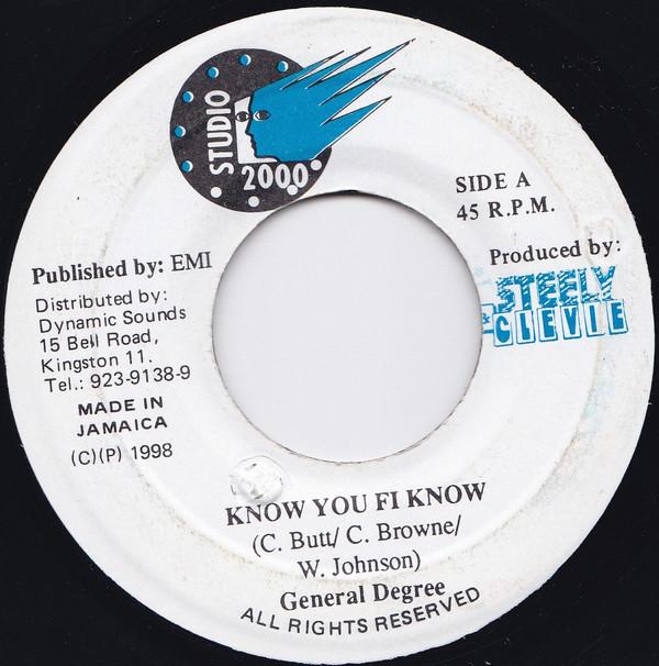 

7inch Record GENERAL DEGREE - Know You Fi Know NONE Studio 2000 1998 Jamaica Reggae, Ska & Dub Used