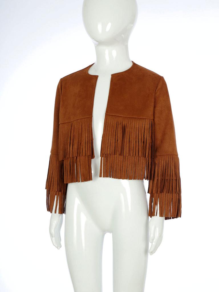 Unisex Westernweste Kostüm Langarm Offen vorne Fransen Quasten Cowboy Cowgirl Verkleidungskleidung