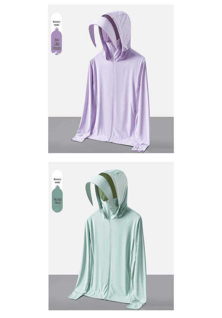 Unisex UPF50+ Cooling Ice Silk Sun Protection Jacket with Detachable Brim for Outdoor Cycling