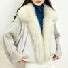 Winter new real fox fur collar knitted splicing down jacket women's short white duck down loose and thin versatile jacket