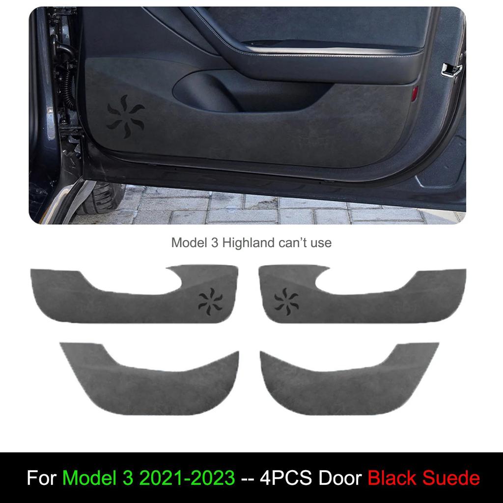 For Tesla Model 3/Y -2025 Door Anti-Kick Suede Mats Front Rear Door Panel Stickers Fur Leather Anti-friction Mat Full Fit