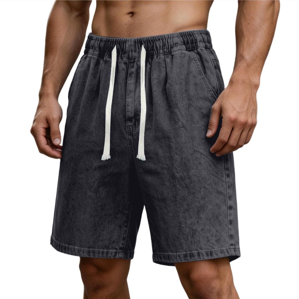 Men's Casual Elastic Waist Outdoor Sports Denim Shorts with Drawstring Relaxed Fit Lightweight Fabric Comfortable Design