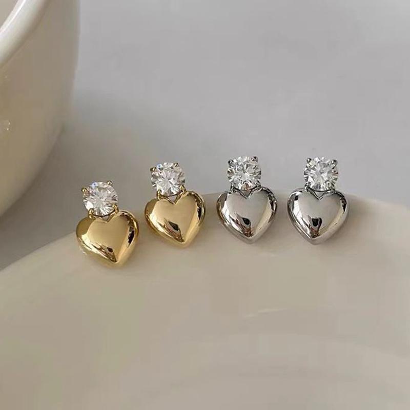 Y2K Style Square Crystal Heart Stud Earrings for Women Sweet Minimalism Love Geometric Zircon Ear Accessories Fashion Jewelry