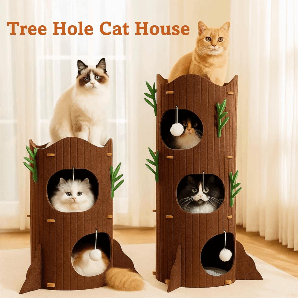 Felt Tree Hole Cat Bed All-in-one Cats Tunnel Condo Cave Cat House Scratching/Sleeping/Playing