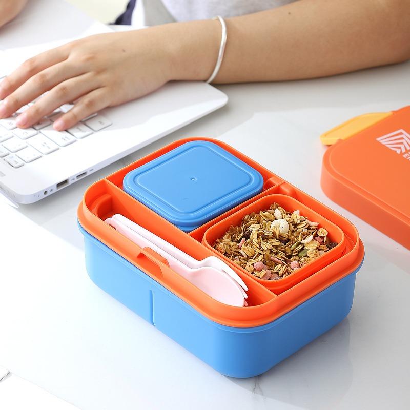 Portable Lunch Box Plastic Bento Box Microwave Heated Lunch Box with Fork&Spoon Tableware Picnic Food Fruit Container Dinnerware