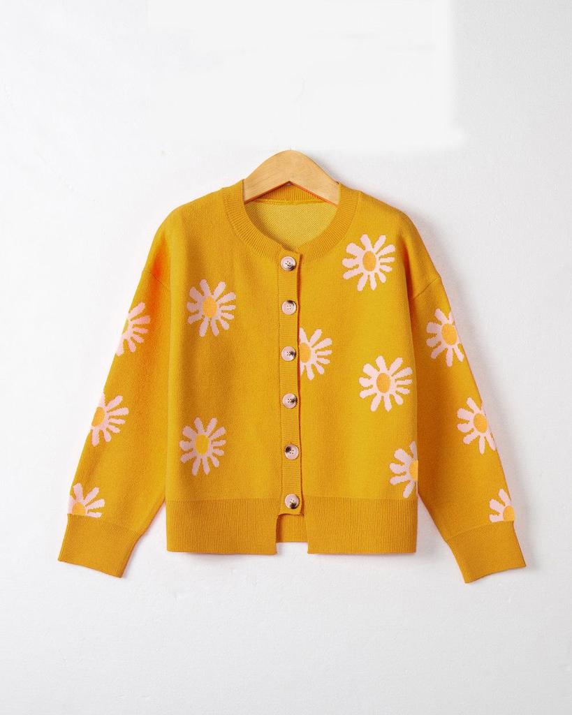 Women's Autumn-Winter Chrysanthemum Embroidered Knitted Cardigan - Casual, Simple, Fashionable, Elegant Sweater
