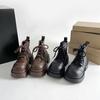 Retro braune Stiefel mit dickem Absatz und dicker Sohle für Damen, 2025 neu, Frühling und Herbst, höhenvergrößernd und schlankmachend, britischer Stil, kurze Stiefel