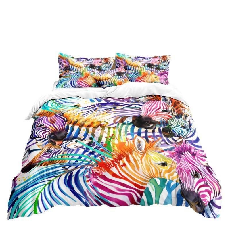 Zebra Serie 3D Digitaldruck Dreiteiliges Bettwäscheset Bettlaken Bettbezug