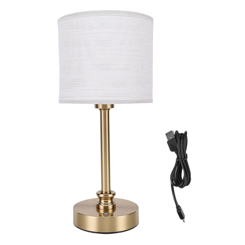 Cordless Fabric Table Lamp USB Rechargeable Bedside Table Lamp for Bedroom Touch Control Iron Aluminum Alloy