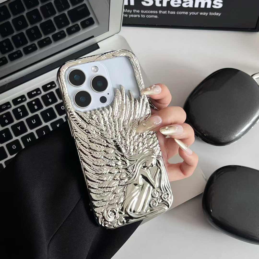 

Electroplated Glossy Angel Wings Protective Case Suitable For IPhone 17 16 15 14 13 12 Pro Max Bright Texture Anti-Fall Case PC&iPhone 12 Pro Max
