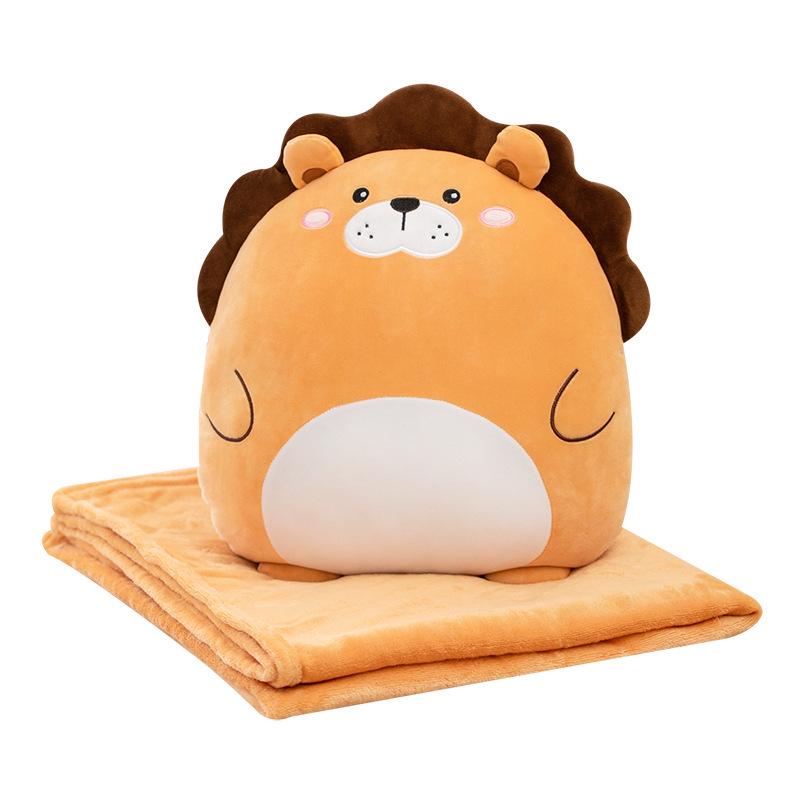 Cute Cartoon Lion & Dinosaur 2-in-1 Pillow Blanket for Car, Office, or Nap