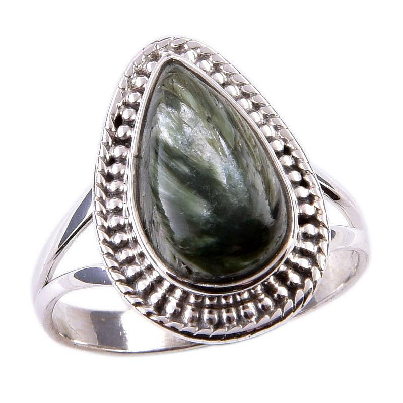 Natural Seraphinite Gemstone 925 Solid Sterling Silver Jewelry Ring Size 9 B0G54