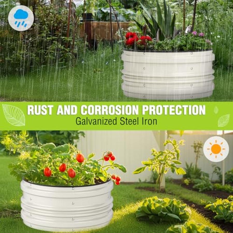 3Pcs 2x2x1ft Galvanized Raised Garden Bed Set White Rust Corrosion Protection Easy Assembly Safe Edge Ideal for Vegetables Flow