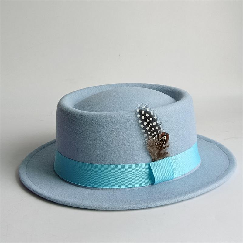 Vintage Pork Pie Hat For Men Wide Brim Felt Black Fedora Church Jazz Ribbon Trilby Panama Gangsters Caps Gentleman'S Style