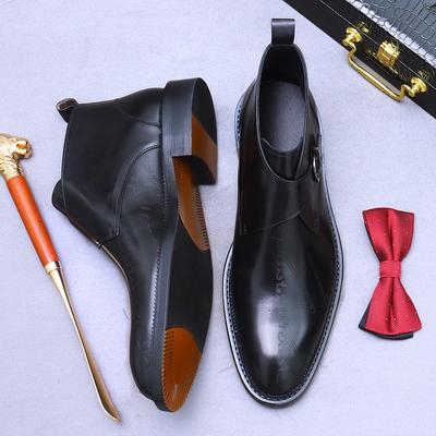 New British Ankle Boots Men Genuine Leather Black Coffee Breathable Fashion Buckle Strap Dress Boots Male Formal Shoes