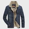 Men's American-Style Casual Denim Cotton Jacket with Plush Lining, Loose Fit, Thickened for Cold Weather.