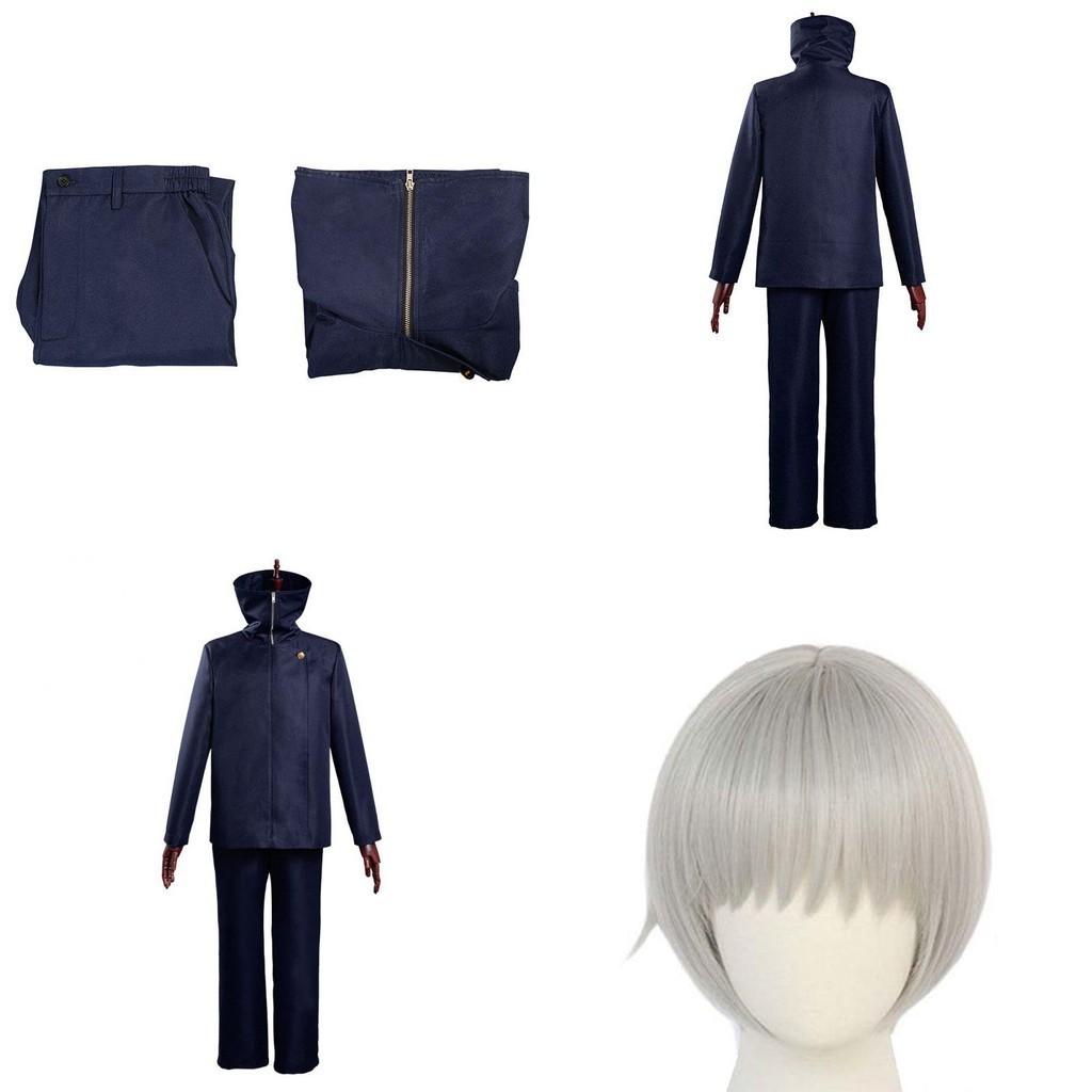 Detailed Jujutsu Kaisen Toge Inumaki Cosplay Outfit With Navy Blue Color Durable Polyester Material And Complete Top And Pants