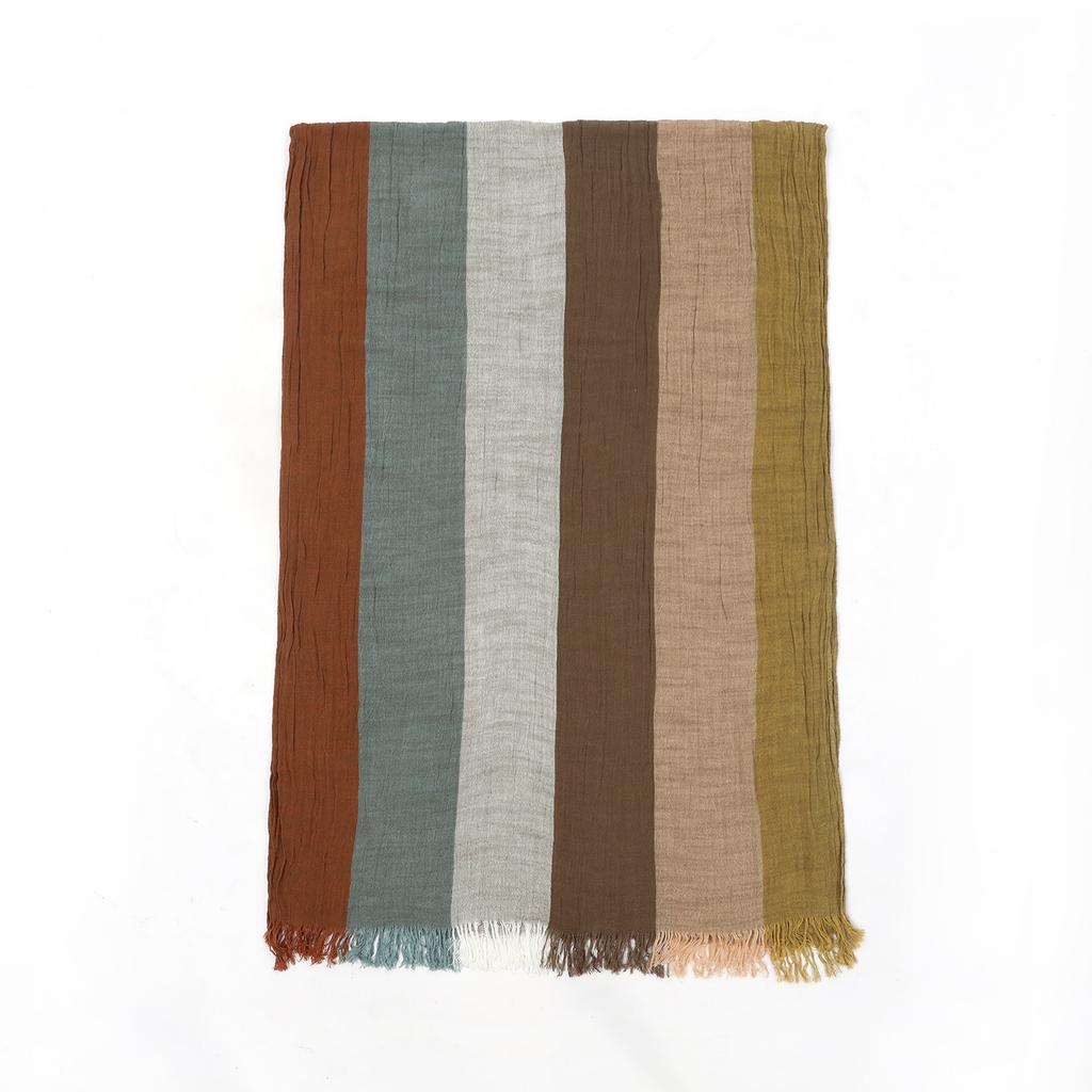 Fashion Men Patchwork Cotton Linen Striped Scarf