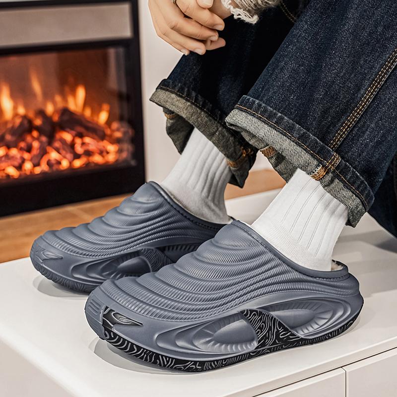 Men Warm Winter Cotton Shoes Women Warm Fur Home Slippers EVA Non-Slip Plush Slippers Indoor Couple Thick Sole Footwear Slides