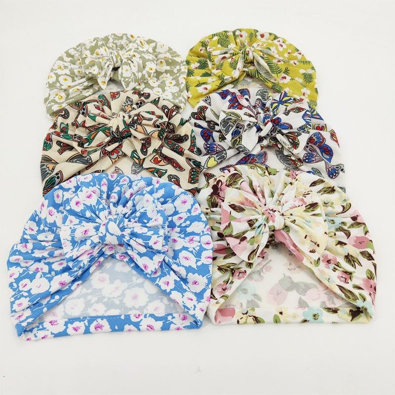 Winter Children's Bow Printed Hat Baby Girl Infant Thermal Hat Babyhat Children's Sunscreen Neck Protection