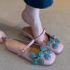 Fashion Flat Bao Tou Cool Mopping Summer New Square Toe Shallow Mouth Flower Metal Buckle One Slip Soft Sole Non-slip Slippers