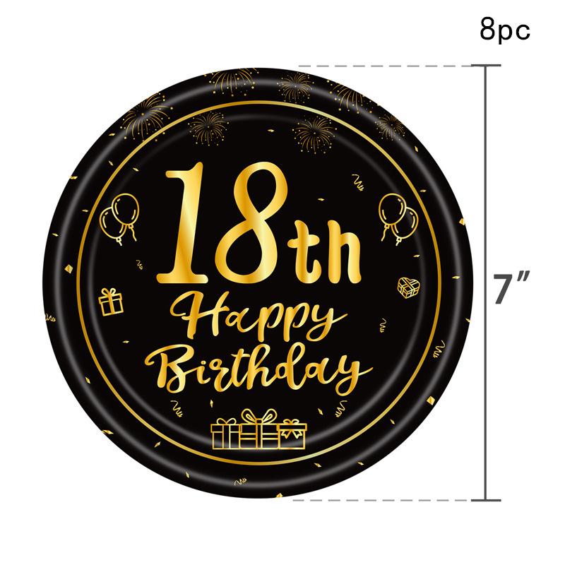 Black Gold 18th Birthday Disposable Tableware Cheer 18 Years Old Plates Napkins Happy Eighteen Birthday Party Decor Tableware