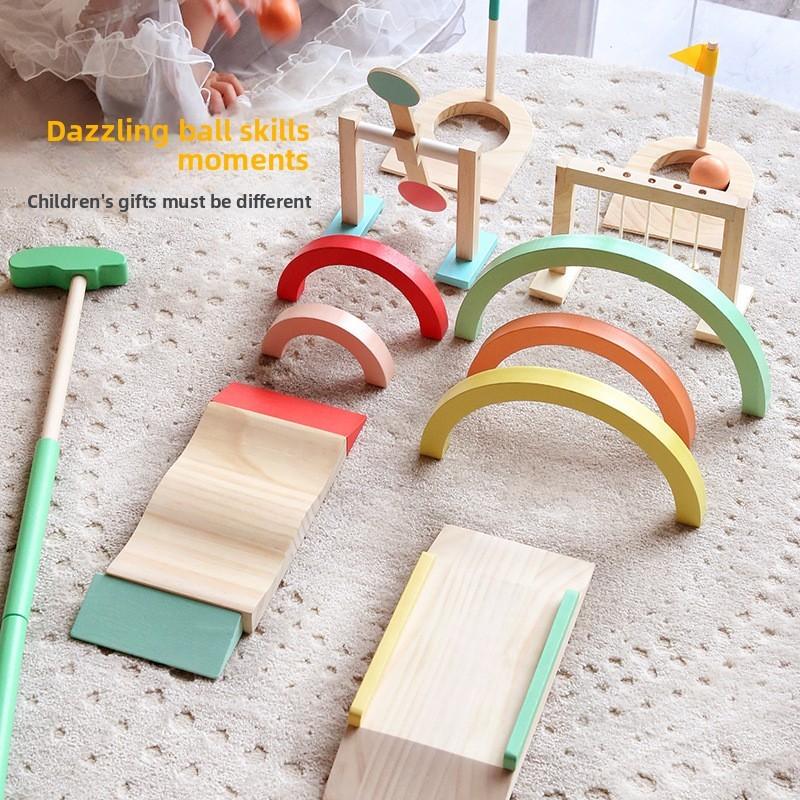 Kid Wooden Golf Toy With Balance And Puzzle Elements For Indoor Learning Outdoor